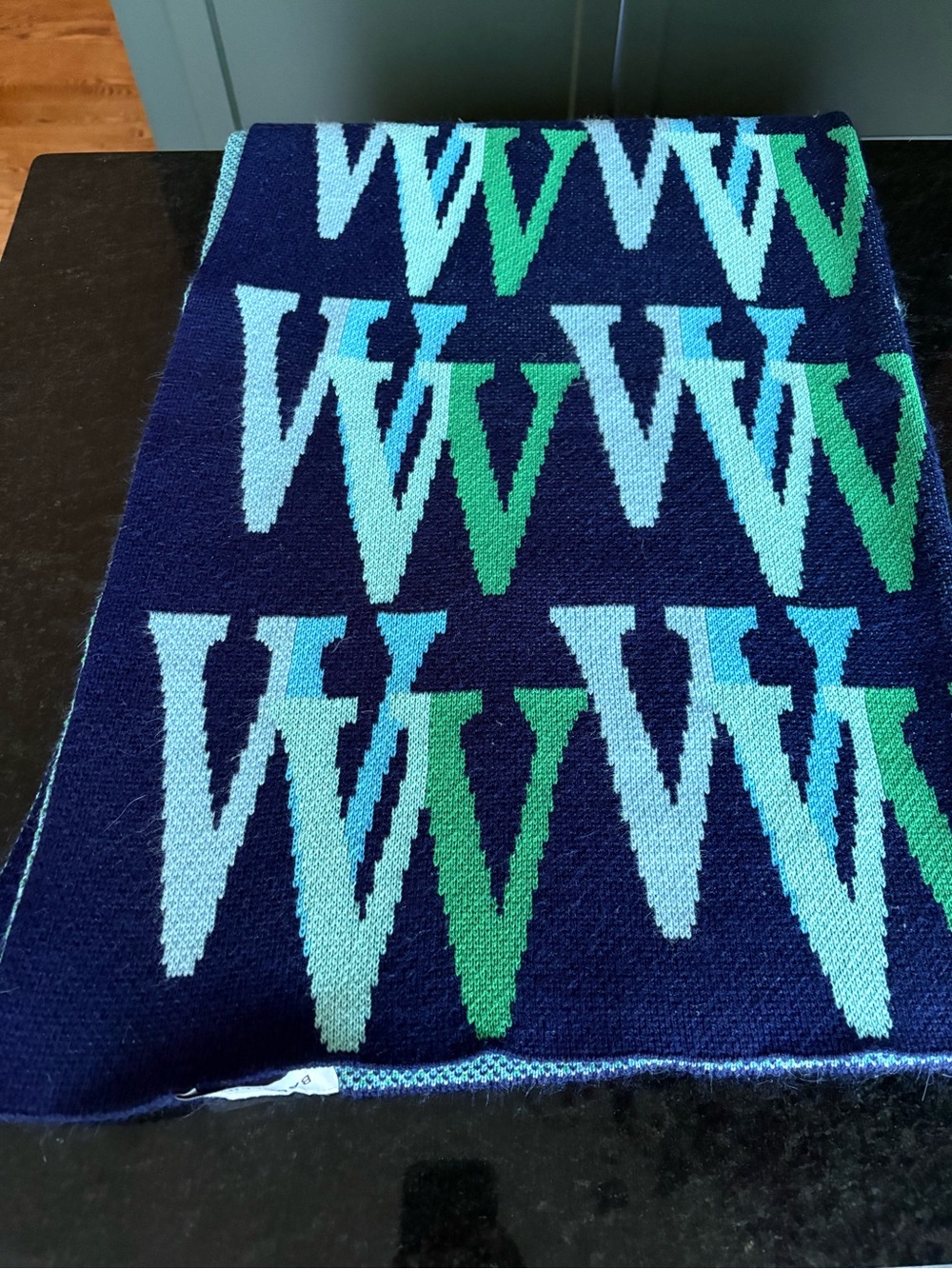 BaubleBar W Motif Blanket Navy Blue Aqua & Green '- Like New
